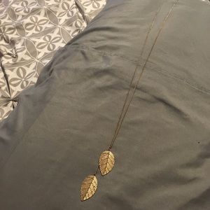 Forever 21 Gold Leaf Pendant Long Necklace